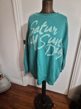 Teal Crew Neck Sweatshirt with Script Weekend Print